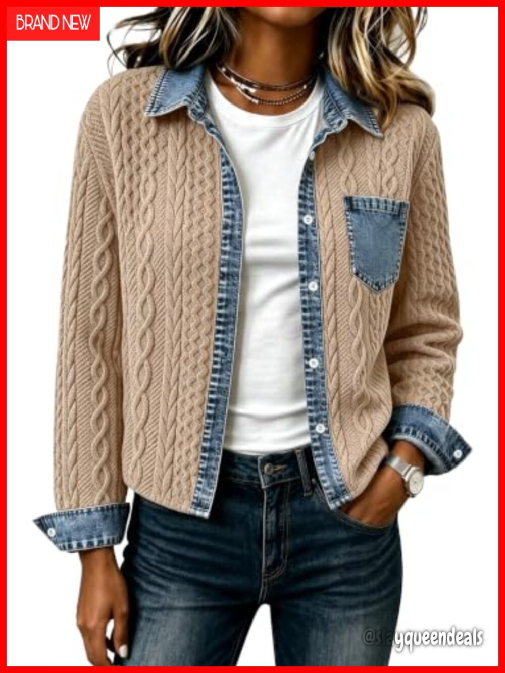 Cropped Denim Patchwork Bomber Jacket Lightweight Button Up Shacket